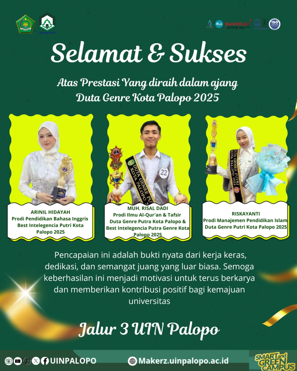 Mahasiswa UIN Palopo Raih Prestasi Gemilang di Ajang Duta Genre Kota Palopo 2025