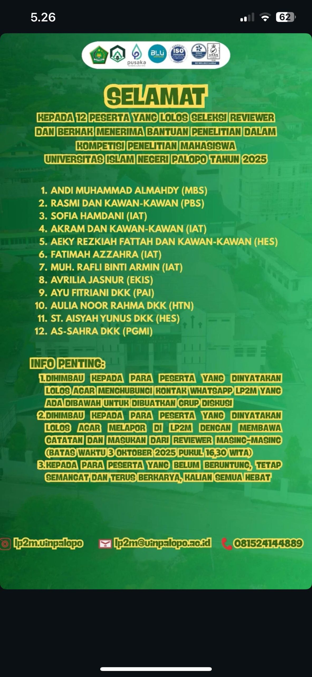 Mahasiswa UIN Palopo Torehkan Prestasi: 12 Tim Lolos Kompetisi Penelitian Mahasiswa 2025